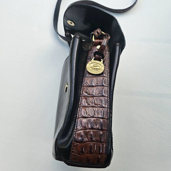 Brahmin Tuscan Black & Brown Leather Croc Embossed Crossbody Bag - Picture 3 of 13